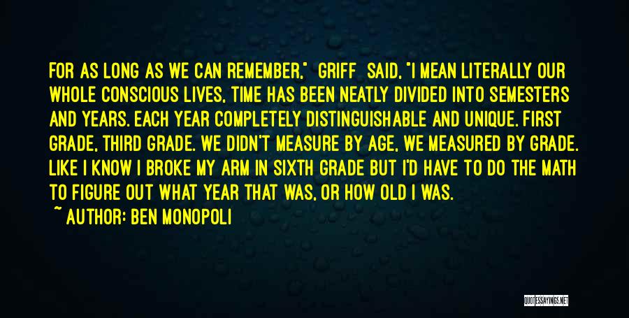 Ben Monopoli Quotes: For As Long As We Can Remember, [griff] Said, I Mean Literally Our Whole Conscious Lives, Time Has Been Neatly