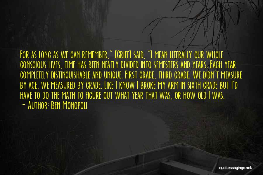 Ben Monopoli Quotes: For As Long As We Can Remember, [griff] Said, I Mean Literally Our Whole Conscious Lives, Time Has Been Neatly