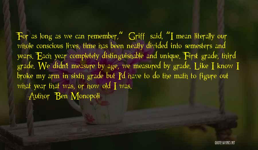 Ben Monopoli Quotes: For As Long As We Can Remember, [griff] Said, I Mean Literally Our Whole Conscious Lives, Time Has Been Neatly