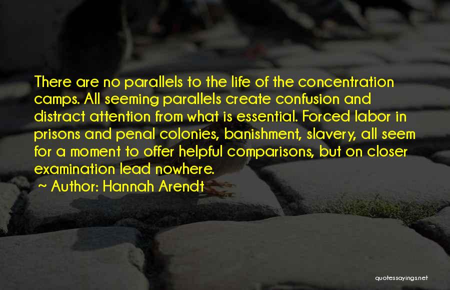 Hannah Arendt Quotes: There Are No Parallels To The Life Of The Concentration Camps. All Seeming Parallels Create Confusion And Distract Attention From