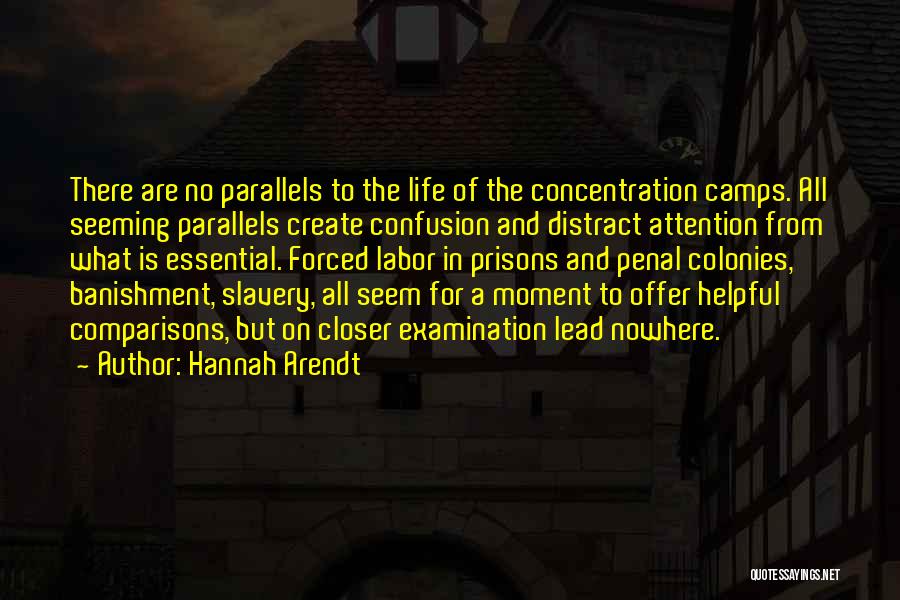 Hannah Arendt Quotes: There Are No Parallels To The Life Of The Concentration Camps. All Seeming Parallels Create Confusion And Distract Attention From