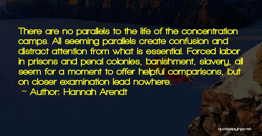 Hannah Arendt Quotes: There Are No Parallels To The Life Of The Concentration Camps. All Seeming Parallels Create Confusion And Distract Attention From