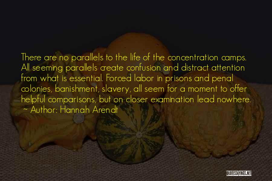 Hannah Arendt Quotes: There Are No Parallels To The Life Of The Concentration Camps. All Seeming Parallels Create Confusion And Distract Attention From