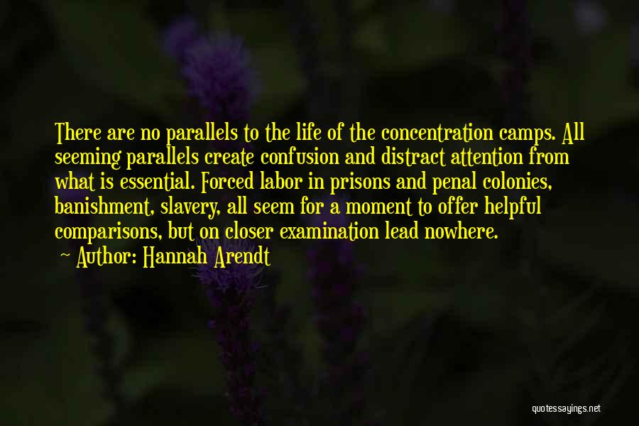 Hannah Arendt Quotes: There Are No Parallels To The Life Of The Concentration Camps. All Seeming Parallels Create Confusion And Distract Attention From