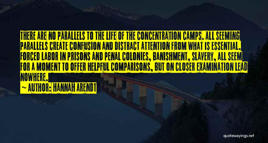 Hannah Arendt Quotes: There Are No Parallels To The Life Of The Concentration Camps. All Seeming Parallels Create Confusion And Distract Attention From