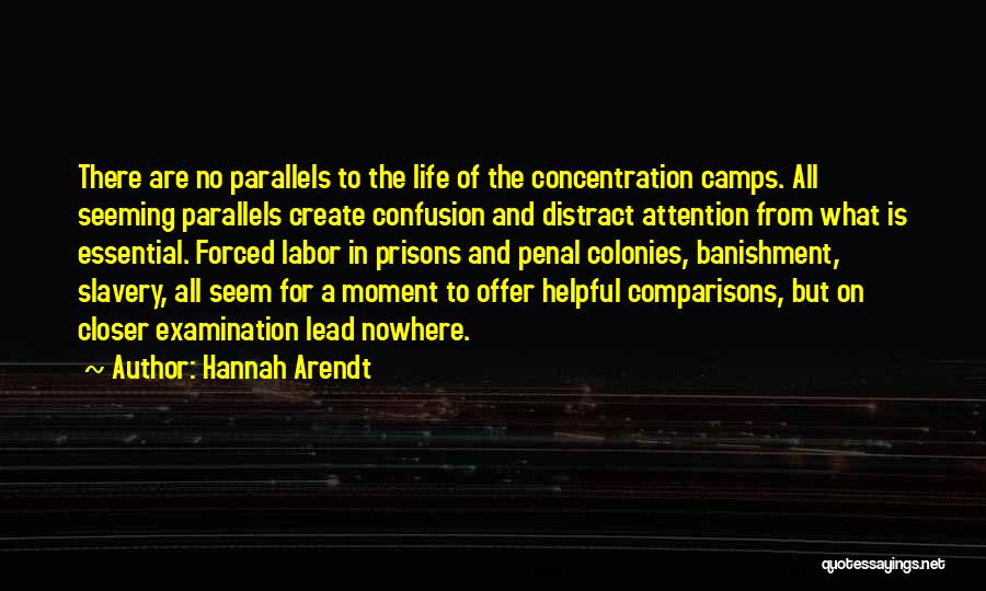 Hannah Arendt Quotes: There Are No Parallels To The Life Of The Concentration Camps. All Seeming Parallels Create Confusion And Distract Attention From