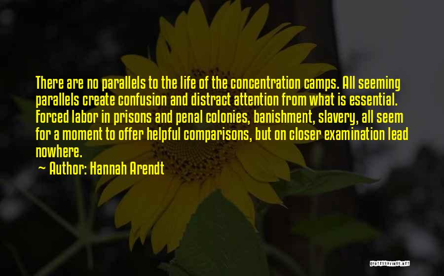 Hannah Arendt Quotes: There Are No Parallels To The Life Of The Concentration Camps. All Seeming Parallels Create Confusion And Distract Attention From