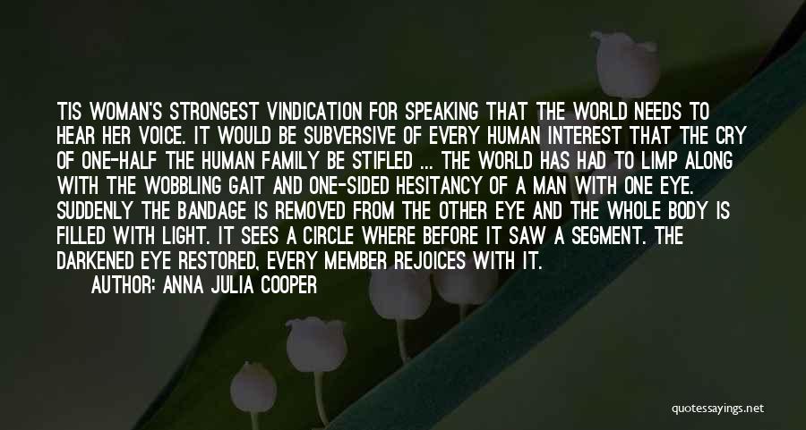 Anna Julia Cooper Quotes: Tis Woman's Strongest Vindication For Speaking That The World Needs To Hear Her Voice. It Would Be Subversive Of Every