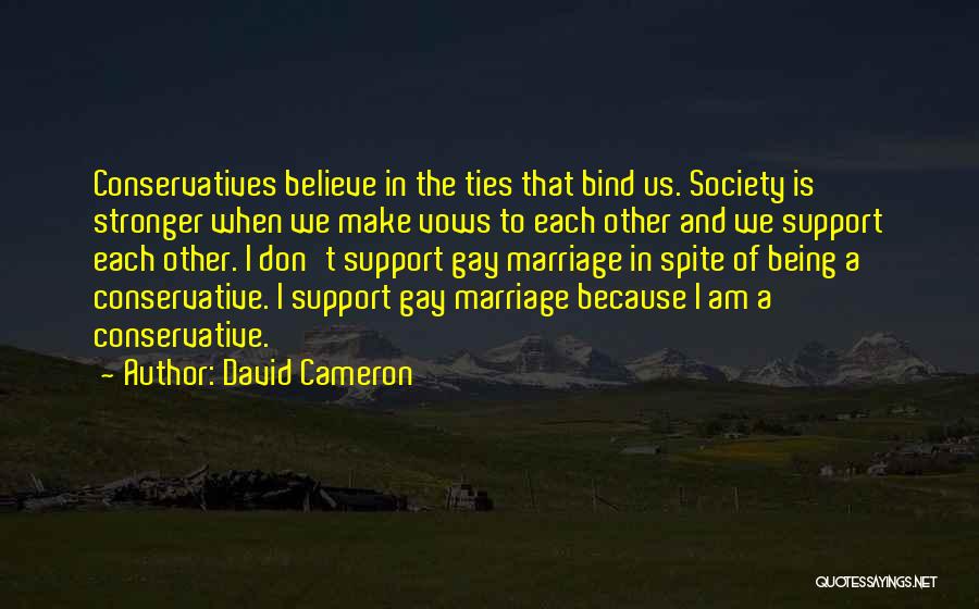 David Cameron Quotes: Conservatives Believe In The Ties That Bind Us. Society Is Stronger When We Make Vows To Each Other And We