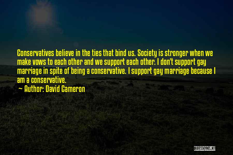 David Cameron Quotes: Conservatives Believe In The Ties That Bind Us. Society Is Stronger When We Make Vows To Each Other And We