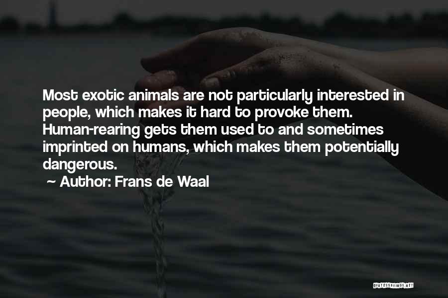 Frans De Waal Quotes: Most Exotic Animals Are Not Particularly Interested In People, Which Makes It Hard To Provoke Them. Human-rearing Gets Them Used