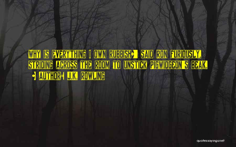 J.K. Rowling Quotes: Why Is Everything I Own Rubbish?' Said Ron Furiously, Striding Across The Room To Unstick Pigwidgeon's Beak.