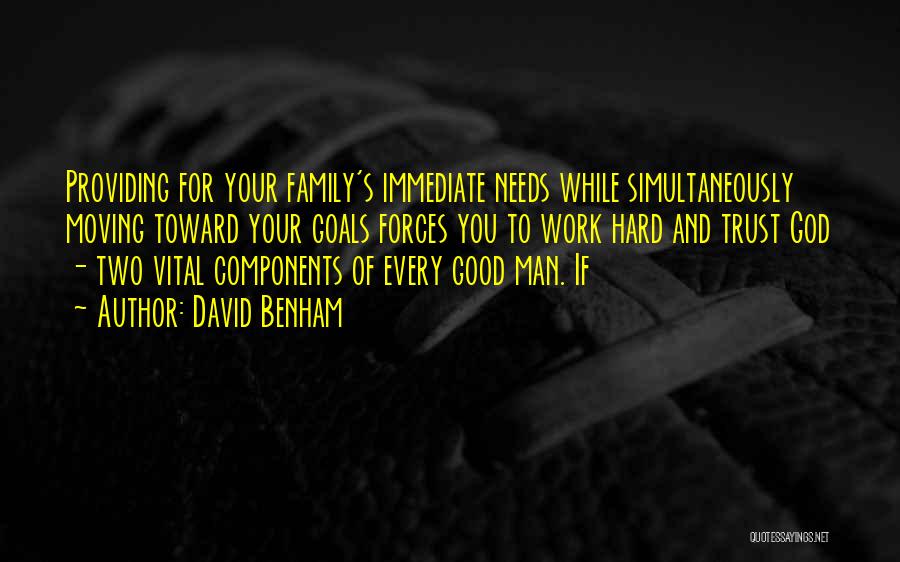 David Benham Quotes: Providing For Your Family's Immediate Needs While Simultaneously Moving Toward Your Goals Forces You To Work Hard And Trust God