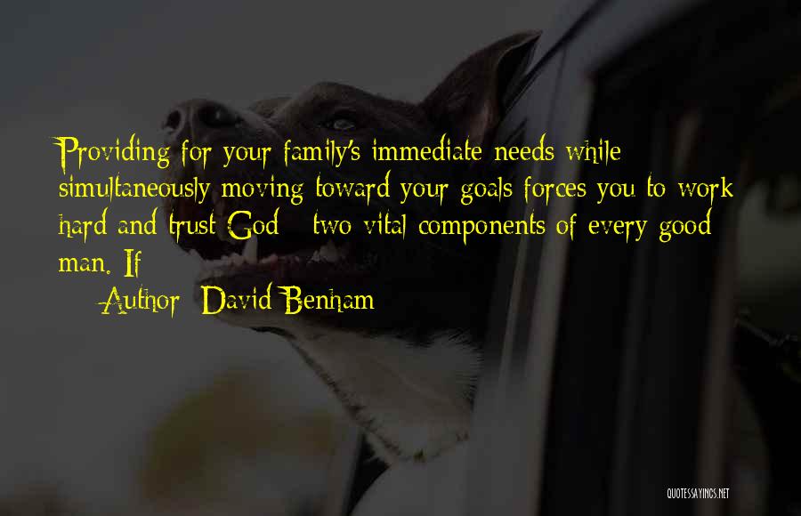 David Benham Quotes: Providing For Your Family's Immediate Needs While Simultaneously Moving Toward Your Goals Forces You To Work Hard And Trust God