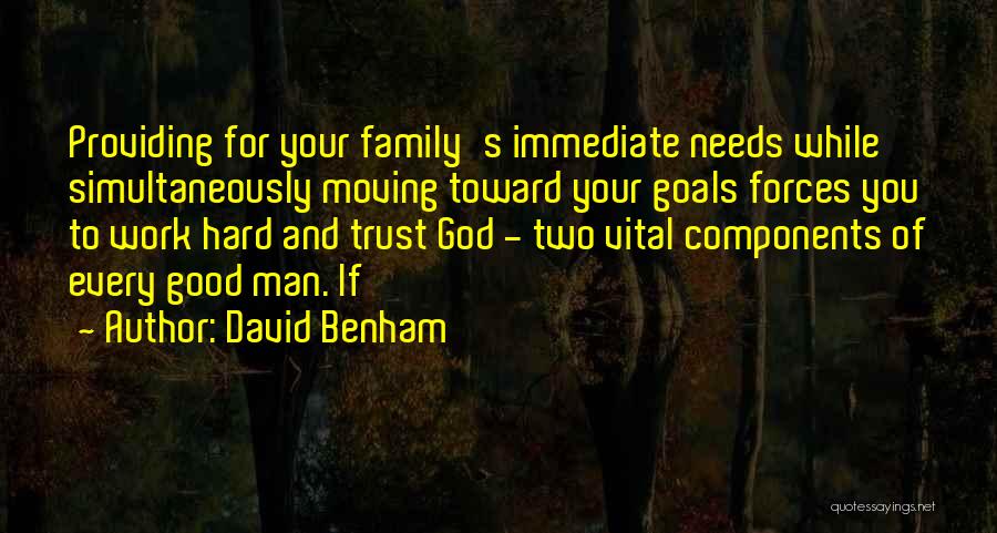 David Benham Quotes: Providing For Your Family's Immediate Needs While Simultaneously Moving Toward Your Goals Forces You To Work Hard And Trust God