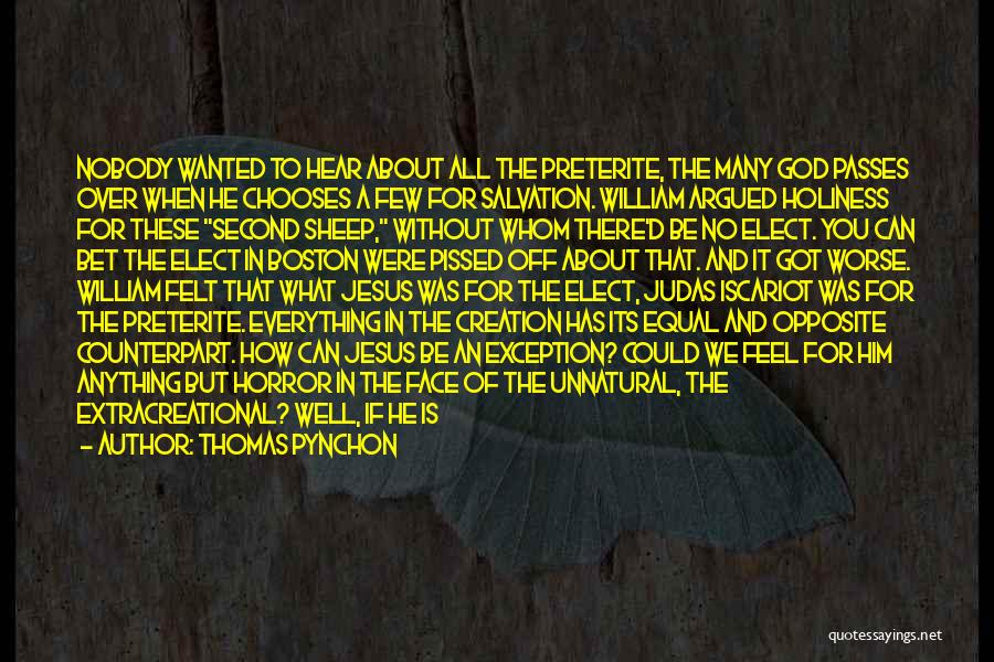 Thomas Pynchon Quotes: Nobody Wanted To Hear About All The Preterite, The Many God Passes Over When He Chooses A Few For Salvation.