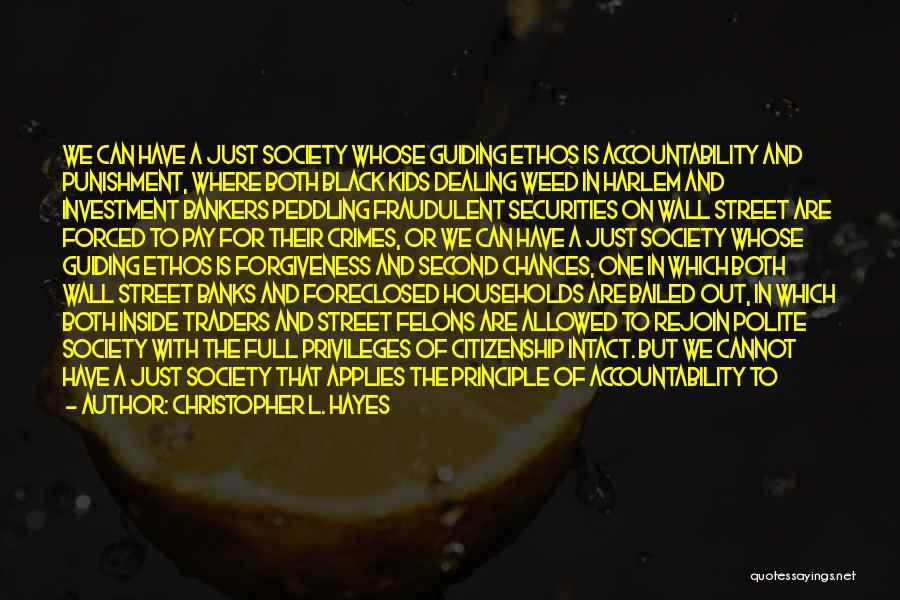 Christopher L. Hayes Quotes: We Can Have A Just Society Whose Guiding Ethos Is Accountability And Punishment, Where Both Black Kids Dealing Weed In