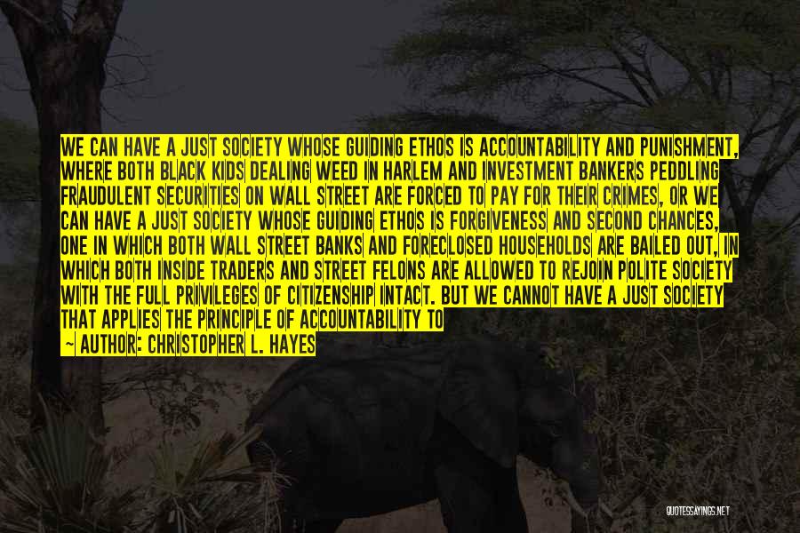Christopher L. Hayes Quotes: We Can Have A Just Society Whose Guiding Ethos Is Accountability And Punishment, Where Both Black Kids Dealing Weed In