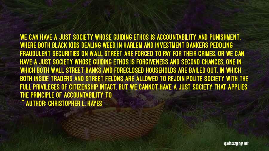 Christopher L. Hayes Quotes: We Can Have A Just Society Whose Guiding Ethos Is Accountability And Punishment, Where Both Black Kids Dealing Weed In