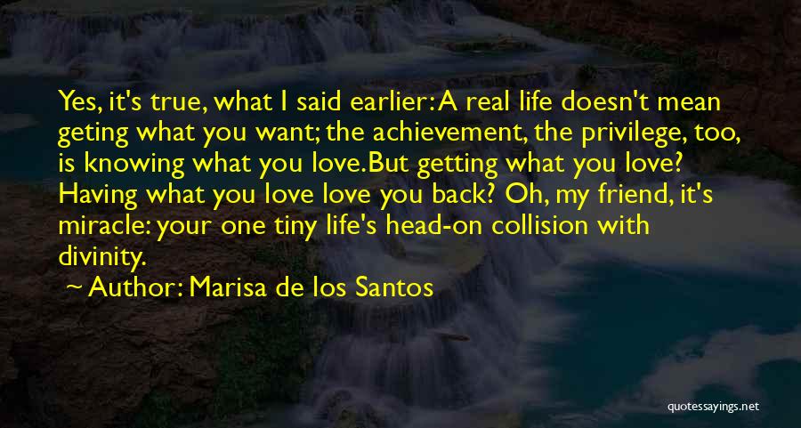 Marisa De Los Santos Quotes: Yes, It's True, What I Said Earlier: A Real Life Doesn't Mean Geting What You Want; The Achievement, The Privilege,