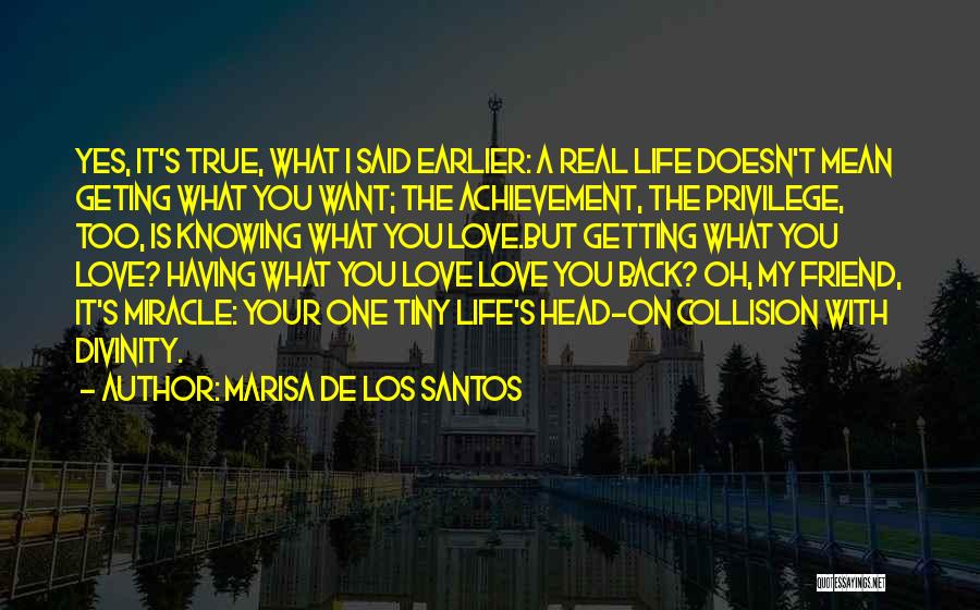 Marisa De Los Santos Quotes: Yes, It's True, What I Said Earlier: A Real Life Doesn't Mean Geting What You Want; The Achievement, The Privilege,