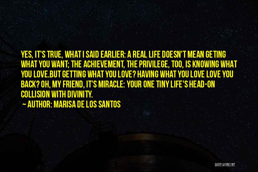 Marisa De Los Santos Quotes: Yes, It's True, What I Said Earlier: A Real Life Doesn't Mean Geting What You Want; The Achievement, The Privilege,