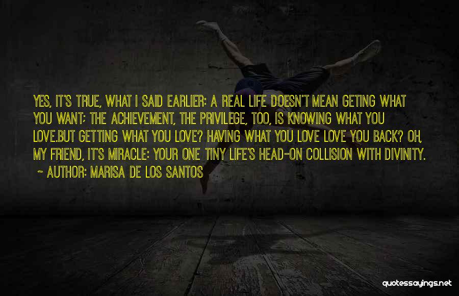 Marisa De Los Santos Quotes: Yes, It's True, What I Said Earlier: A Real Life Doesn't Mean Geting What You Want; The Achievement, The Privilege,