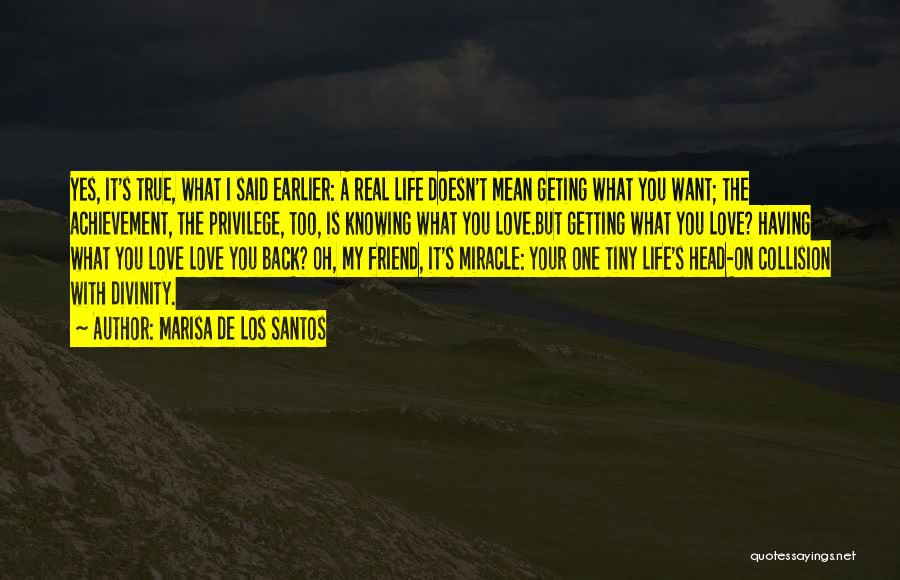 Marisa De Los Santos Quotes: Yes, It's True, What I Said Earlier: A Real Life Doesn't Mean Geting What You Want; The Achievement, The Privilege,