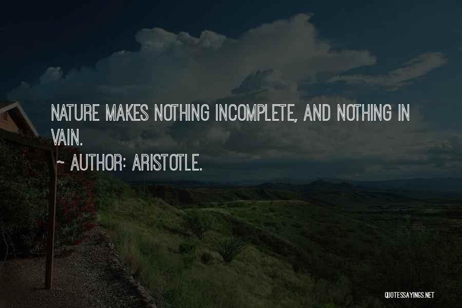 Aristotle. Quotes: Nature Makes Nothing Incomplete, And Nothing In Vain.