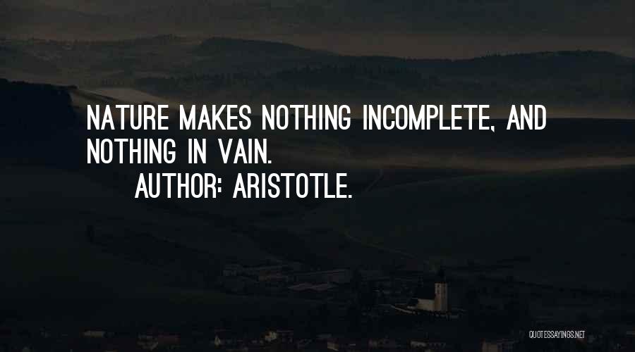 Aristotle. Quotes: Nature Makes Nothing Incomplete, And Nothing In Vain.