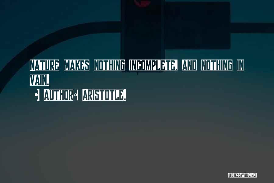 Aristotle. Quotes: Nature Makes Nothing Incomplete, And Nothing In Vain.