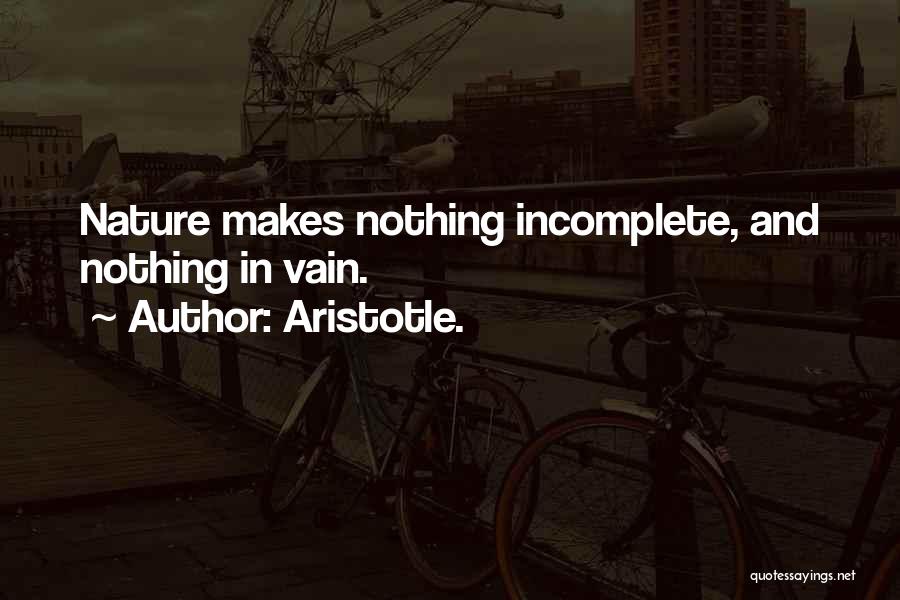 Aristotle. Quotes: Nature Makes Nothing Incomplete, And Nothing In Vain.