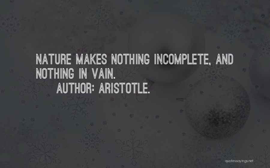Aristotle. Quotes: Nature Makes Nothing Incomplete, And Nothing In Vain.