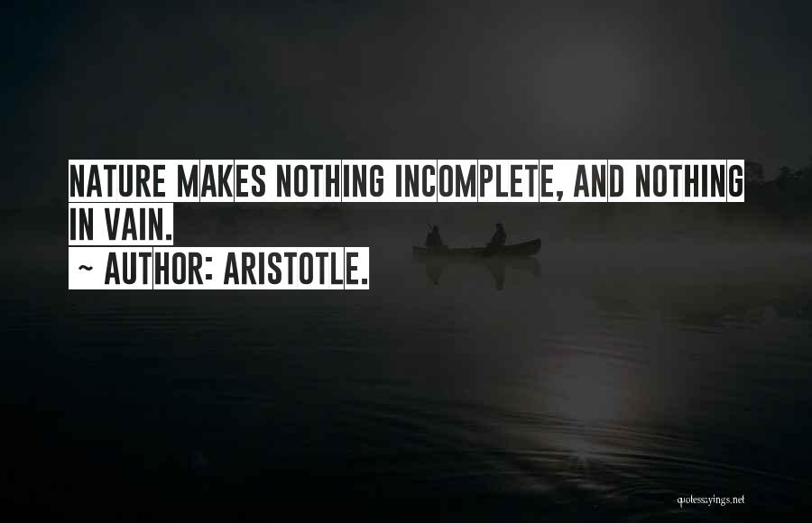 Aristotle. Quotes: Nature Makes Nothing Incomplete, And Nothing In Vain.