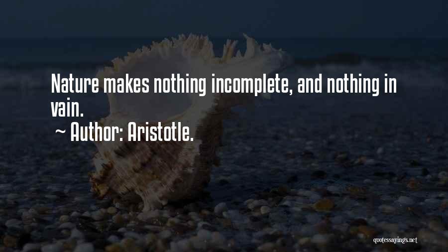 Aristotle. Quotes: Nature Makes Nothing Incomplete, And Nothing In Vain.