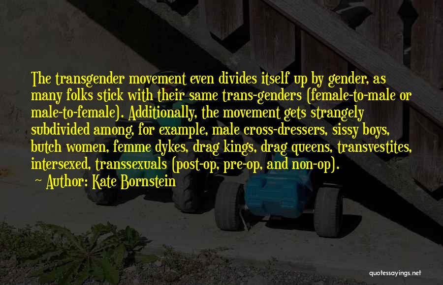 Kate Bornstein Quotes: The Transgender Movement Even Divides Itself Up By Gender, As Many Folks Stick With Their Same Trans-genders (female-to-male Or Male-to-female).