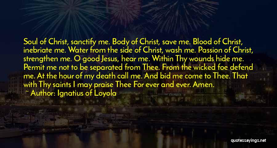 Ignatius Of Loyola Quotes: Soul Of Christ, Sanctify Me. Body Of Christ, Save Me. Blood Of Christ, Inebriate Me. Water From The Side Of