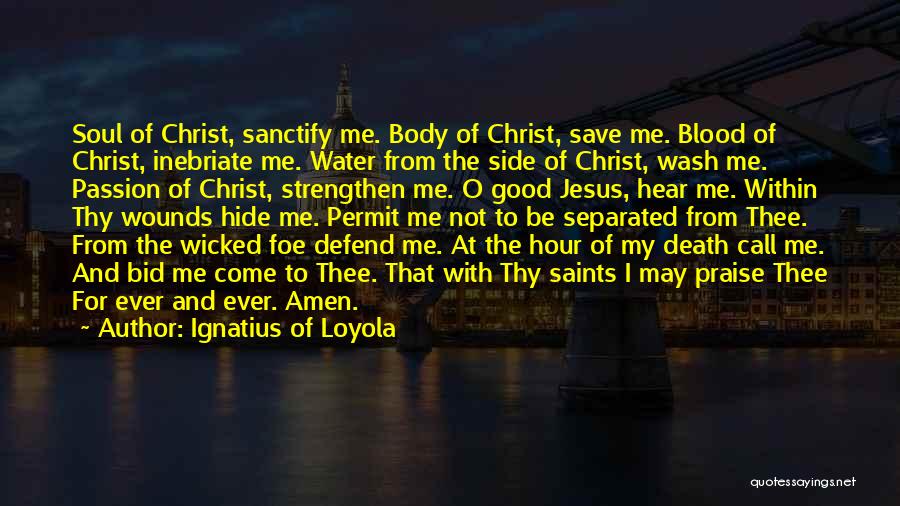 Ignatius Of Loyola Quotes: Soul Of Christ, Sanctify Me. Body Of Christ, Save Me. Blood Of Christ, Inebriate Me. Water From The Side Of