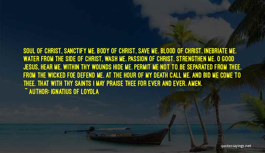 Ignatius Of Loyola Quotes: Soul Of Christ, Sanctify Me. Body Of Christ, Save Me. Blood Of Christ, Inebriate Me. Water From The Side Of