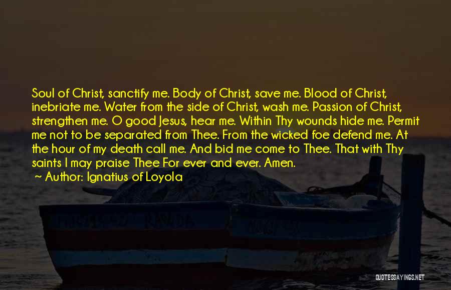 Ignatius Of Loyola Quotes: Soul Of Christ, Sanctify Me. Body Of Christ, Save Me. Blood Of Christ, Inebriate Me. Water From The Side Of