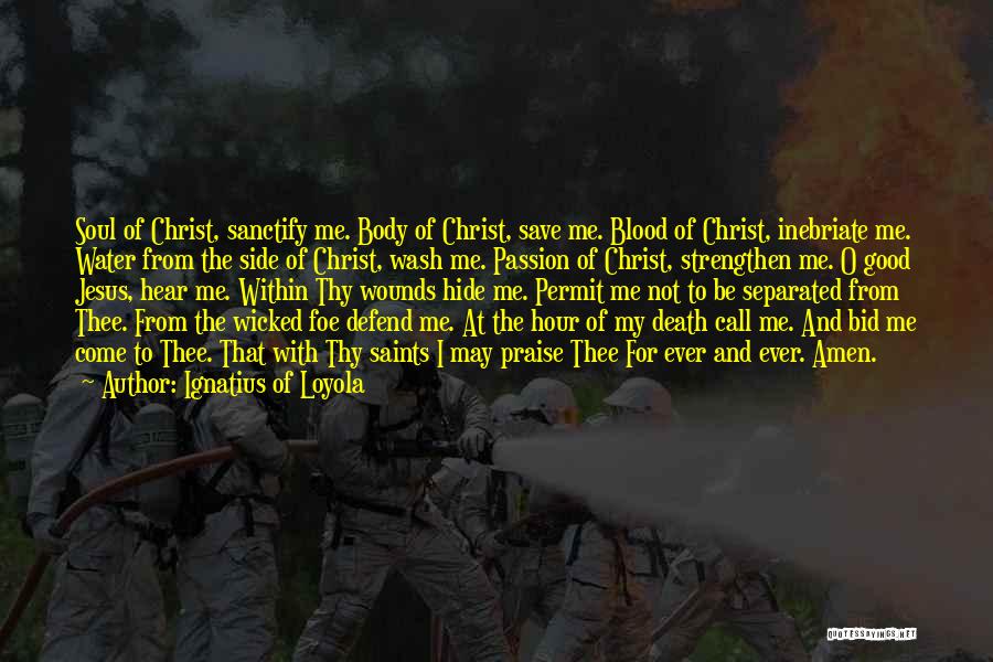 Ignatius Of Loyola Quotes: Soul Of Christ, Sanctify Me. Body Of Christ, Save Me. Blood Of Christ, Inebriate Me. Water From The Side Of