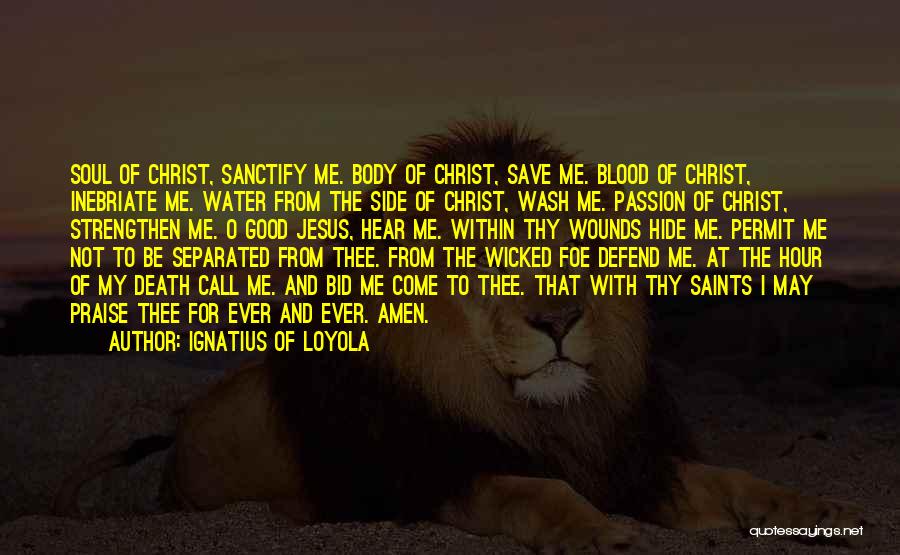 Ignatius Of Loyola Quotes: Soul Of Christ, Sanctify Me. Body Of Christ, Save Me. Blood Of Christ, Inebriate Me. Water From The Side Of