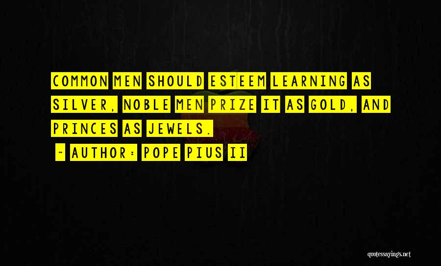 Pope Pius II Quotes: Common Men Should Esteem Learning As Silver, Noble Men Prize It As Gold, And Princes As Jewels.