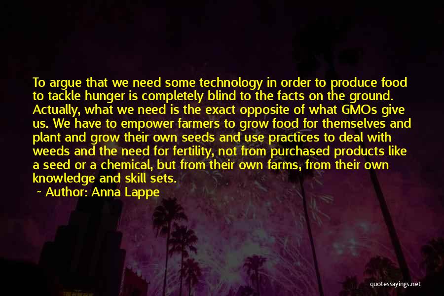 Anna Lappe Quotes: To Argue That We Need Some Technology In Order To Produce Food To Tackle Hunger Is Completely Blind To The