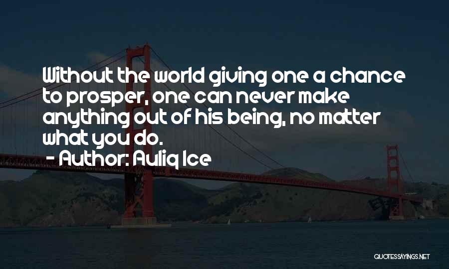Auliq Ice Quotes: Without The World Giving One A Chance To Prosper, One Can Never Make Anything Out Of His Being, No Matter