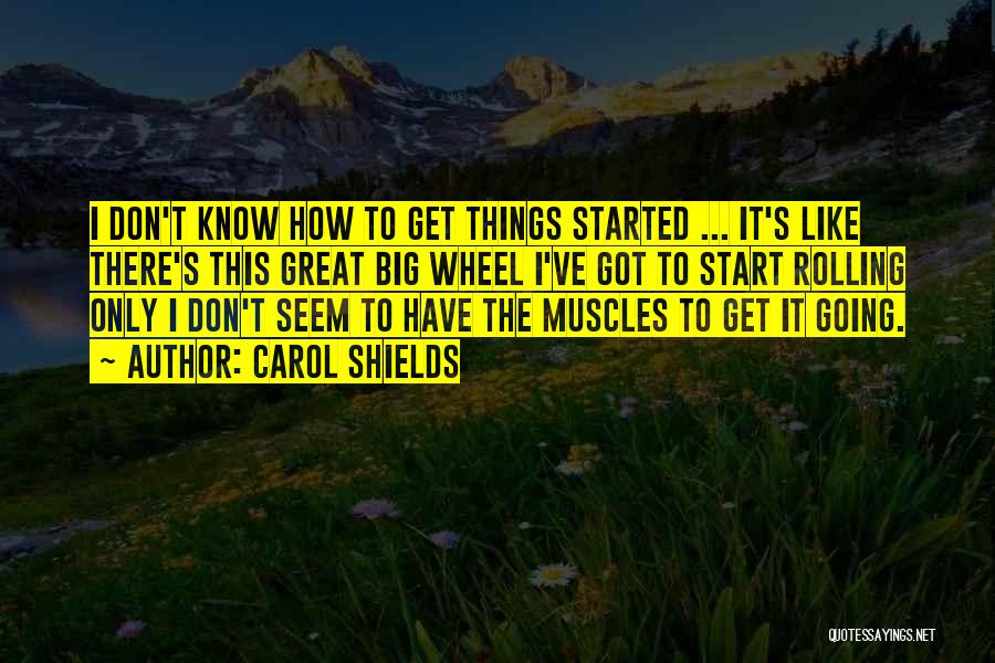 Carol Shields Quotes: I Don't Know How To Get Things Started ... It's Like There's This Great Big Wheel I've Got To Start