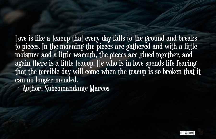 Subcomandante Marcos Quotes: Love Is Like A Teacup That Every Day Falls To The Ground And Breaks To Pieces. In The Morning The