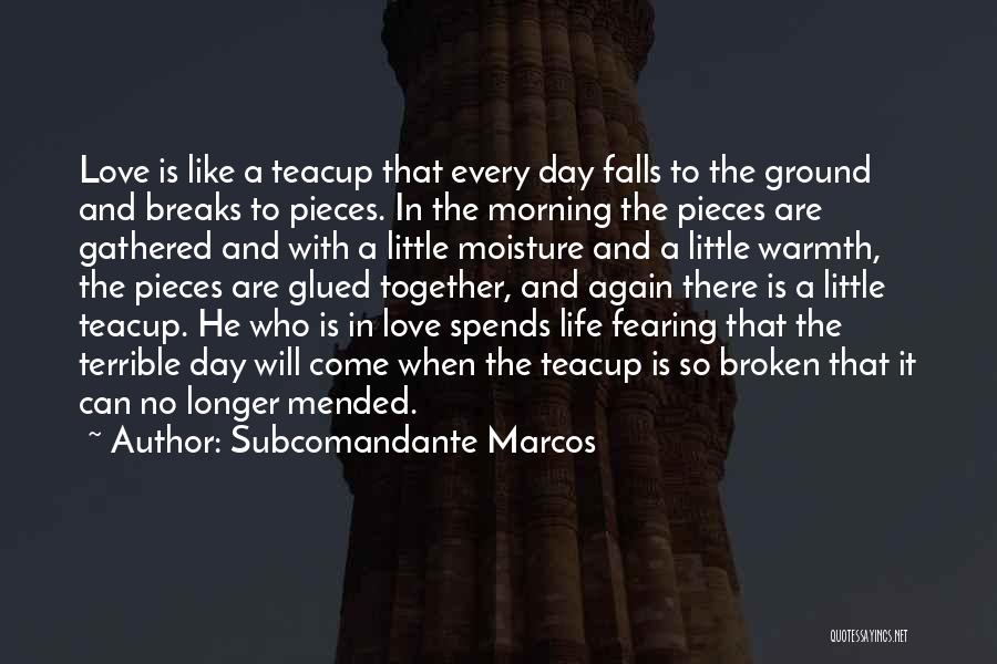 Subcomandante Marcos Quotes: Love Is Like A Teacup That Every Day Falls To The Ground And Breaks To Pieces. In The Morning The