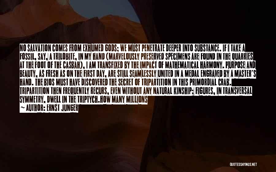 Ernst Junger Quotes: No Salvation Comes From Exhumed Gods; We Must Penetrate Deeper Into Substance. If I Take A Fossil, Say, A Trilobite,