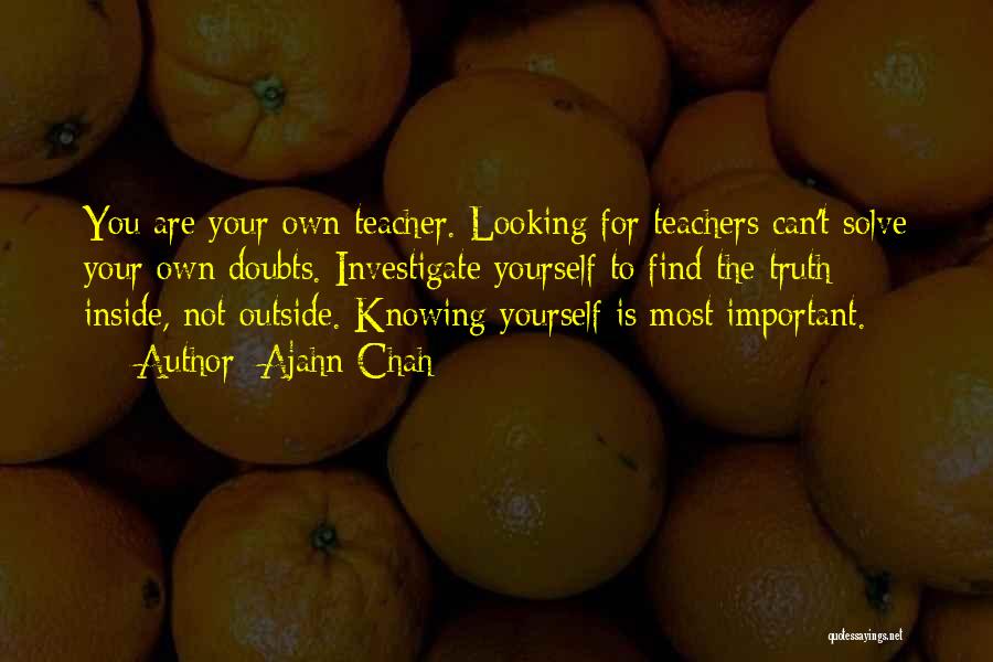 Ajahn Chah Quotes: You Are Your Own Teacher. Looking For Teachers Can't Solve Your Own Doubts. Investigate Yourself To Find The Truth -